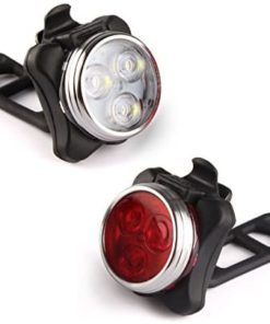 Ascher USB Rechargeable Bike Light Set,Super Bright Front Headlight and Rear LED Bicycle Light,650mah Lithium Battery,4 Light Mode Options(2 USB cables and 4 Strap Included)