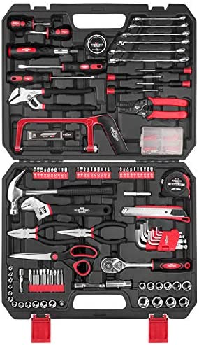 EXCITED WORK 198-Piece Home Repair Tool Set,General Household Hand Tool Kit with Hammer, Pliers, Wrenches, Sockets and Toolbox Storage Case