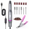 Electric Nail Drill, Upgraded Professional Nail File Portable Manicure Pedicure Drill Kit for Acrylic Nails, Gel Grinder Tools with False Nail Clipper, Drill Bits Kit and Sanding Bands