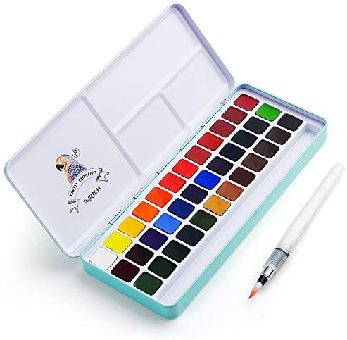 Lightwish MeiLiang Watercolor Paint Set, 36 Vivid Colors in Pocket Box with Metal Ring and Bonus Watercolor Brush, Perfect for Students, Kids, Beginners & More