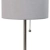 Limelights LT2024-GRY Brushed Steel Lamp with Charging Outlet and Fabric Shade, Grey