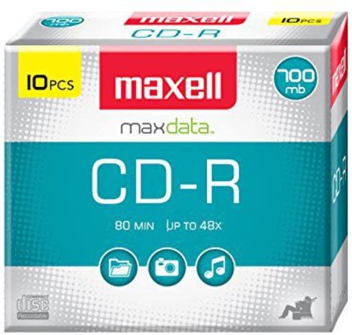 Maxell MAX648210  CD Recordable Media, CD-R, 40x, 700 MB, 10 Pack Slim Jewel Case