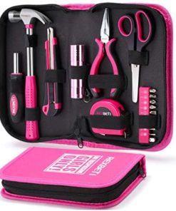 REXBETI 17-Piece Women Tool Set, Ladies Pink hand Tool Kit with Durable Carrying Pouch, Suitable for DIY, Home Maintenance