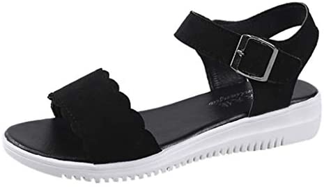Women Casual Walking Sandals HAALIFE√ 2020 Women Comfort Leather Platform Sandal Slip on Open Toe Flat Sandals