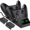 Xbox One Controller Charger with 2 x 1200mAh Rechargeable Battery Pack, Dual Dock Xbox Controller Charger Station for Xbox One/One S/One X/One Elite Controller with 2pcs Xbox One Batteries